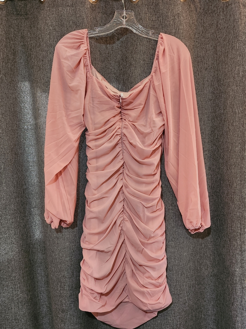 Pink Square-Neck Ruched Bodycon Dress - Picture 3 of 4